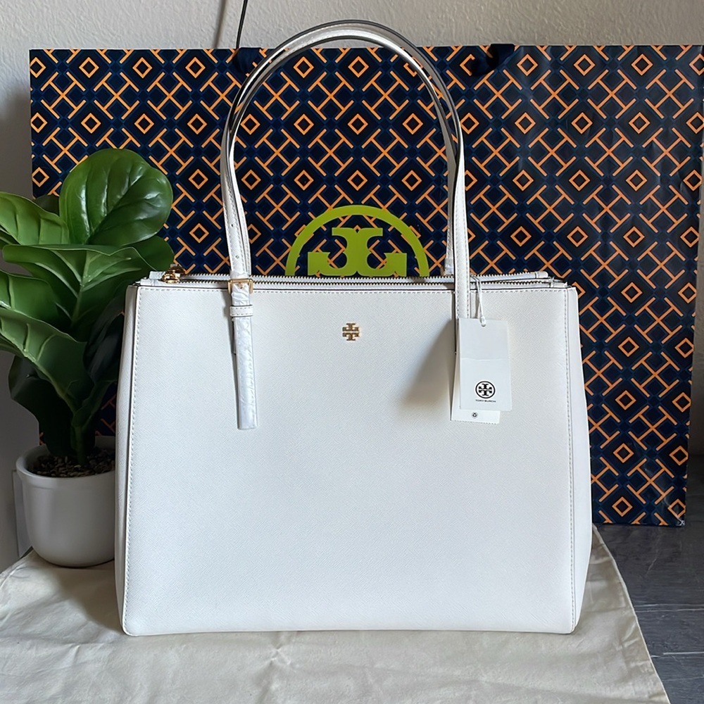 New , tory burch Emerson large double sip tote shoulder bag 134837 ivory - Picture 5 of 17